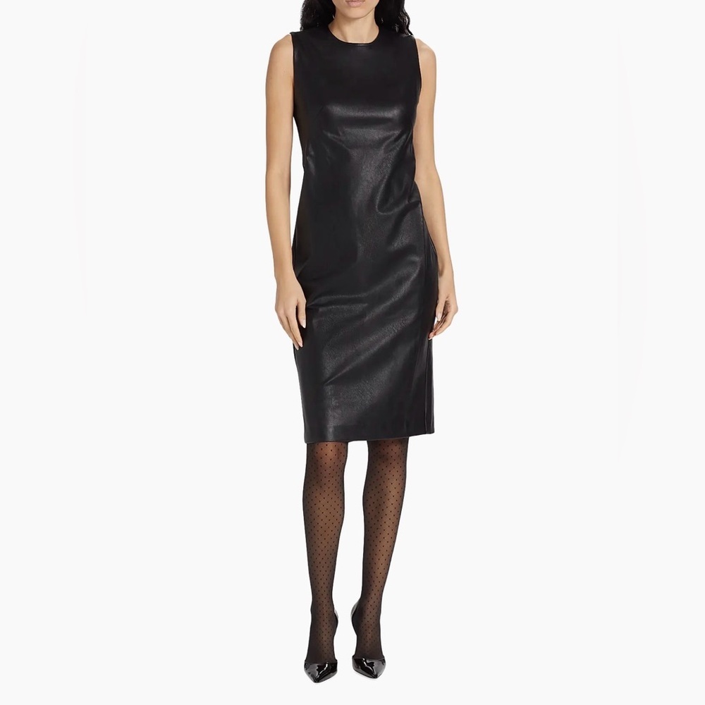 Nwt Spanx Faux Leather Sheath Dress Black Sleeveless Medium